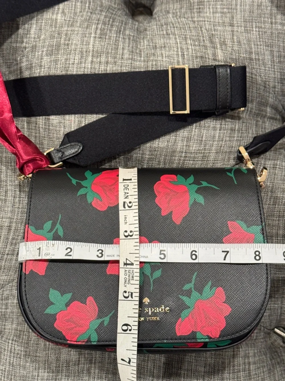 Kate Spade Bag Madison Rose Toss Printed Black Saddle Crossbody - Picture 17 of 17